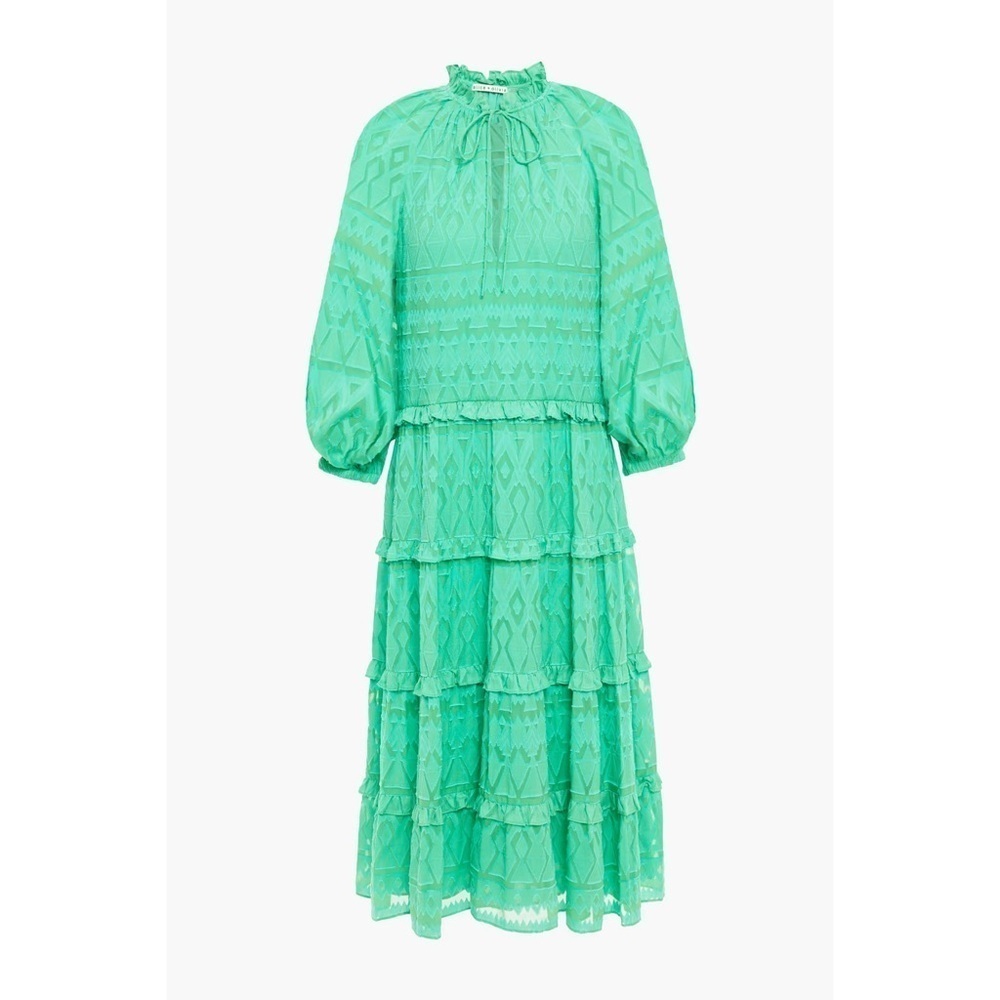 Alice + Olivia Layla tiered fil coupé silk and cotton-blend midi dress Small